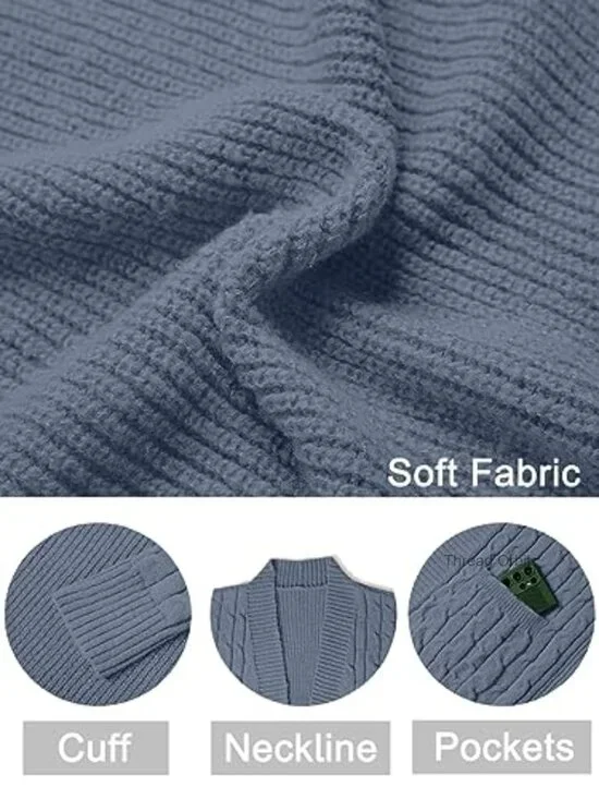 Long Cable Knit Cardigan Sweater with Pockets Open Front Loose Fit - Picture 5 of 7